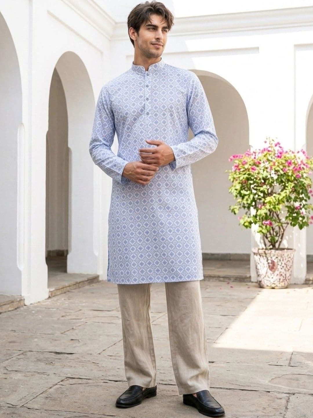 DRIP CHOWK Men Geometric Printed Jacquard Kurta - view 1