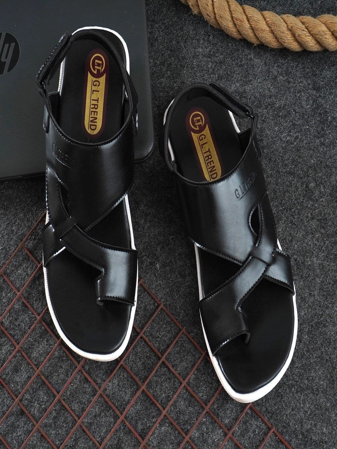 G L Trend Men Black Solid Casual Comfort Sandals with Cross-Strap Design - view 1