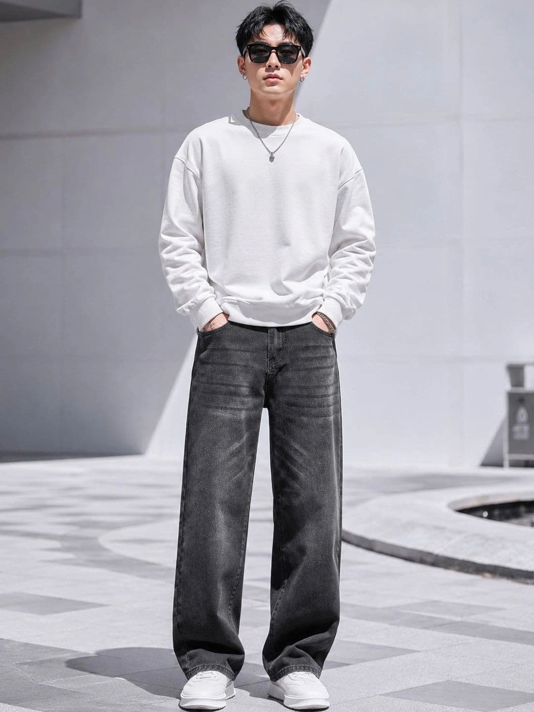 BREXX Men Wide Leg Mid-Rise Light Fade Stretchable Jeans - view 1