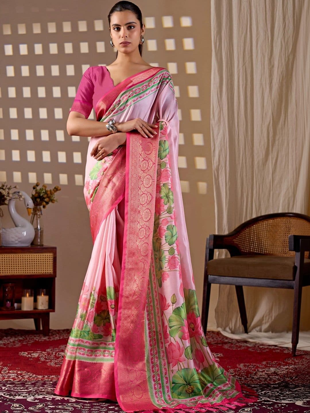 Moda Rapido Floral Zari Silk Blend Designer Saree - view 1
