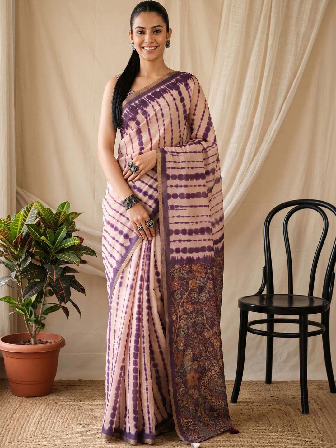 Sangria Tie and Dye Designer Block Print Saree - view 1