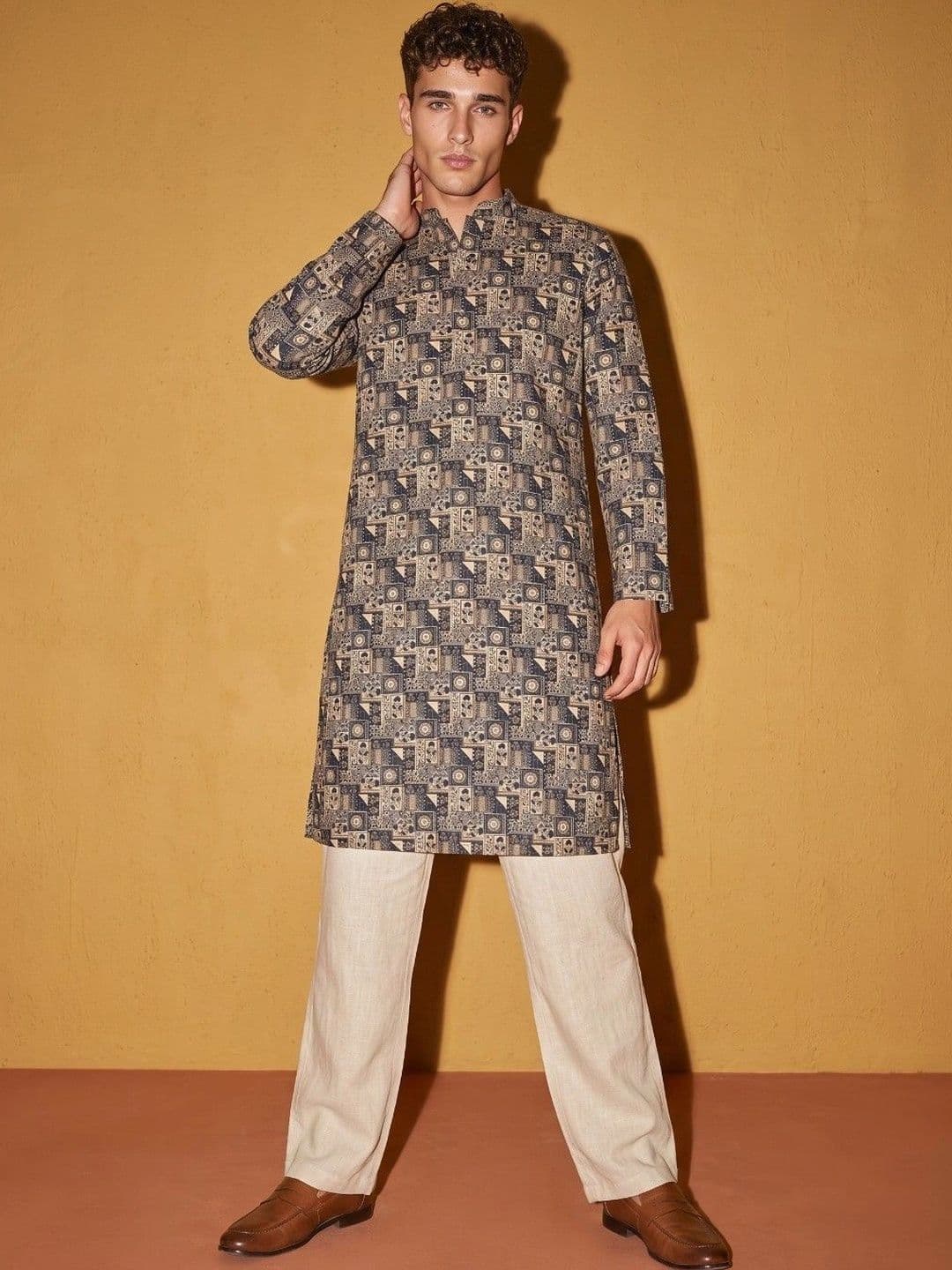 DRIP CHOWK Men Geometric Printed Jacquard Kurta - view 1
