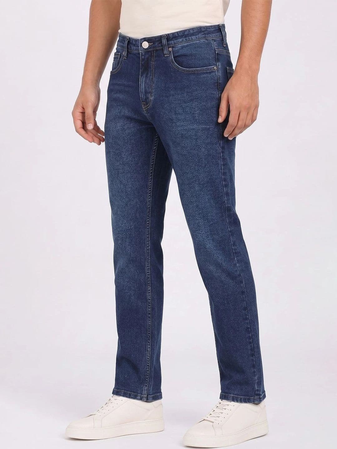 THUNDER JEANS Men Straight Fit Mid-Rise Low Distress Stretchable Jeans - view 1