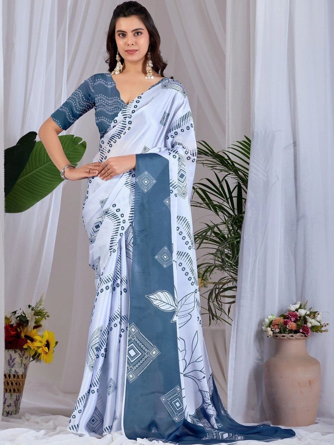 Moda Rapido Women Floral Satin Designer Saree - view 1