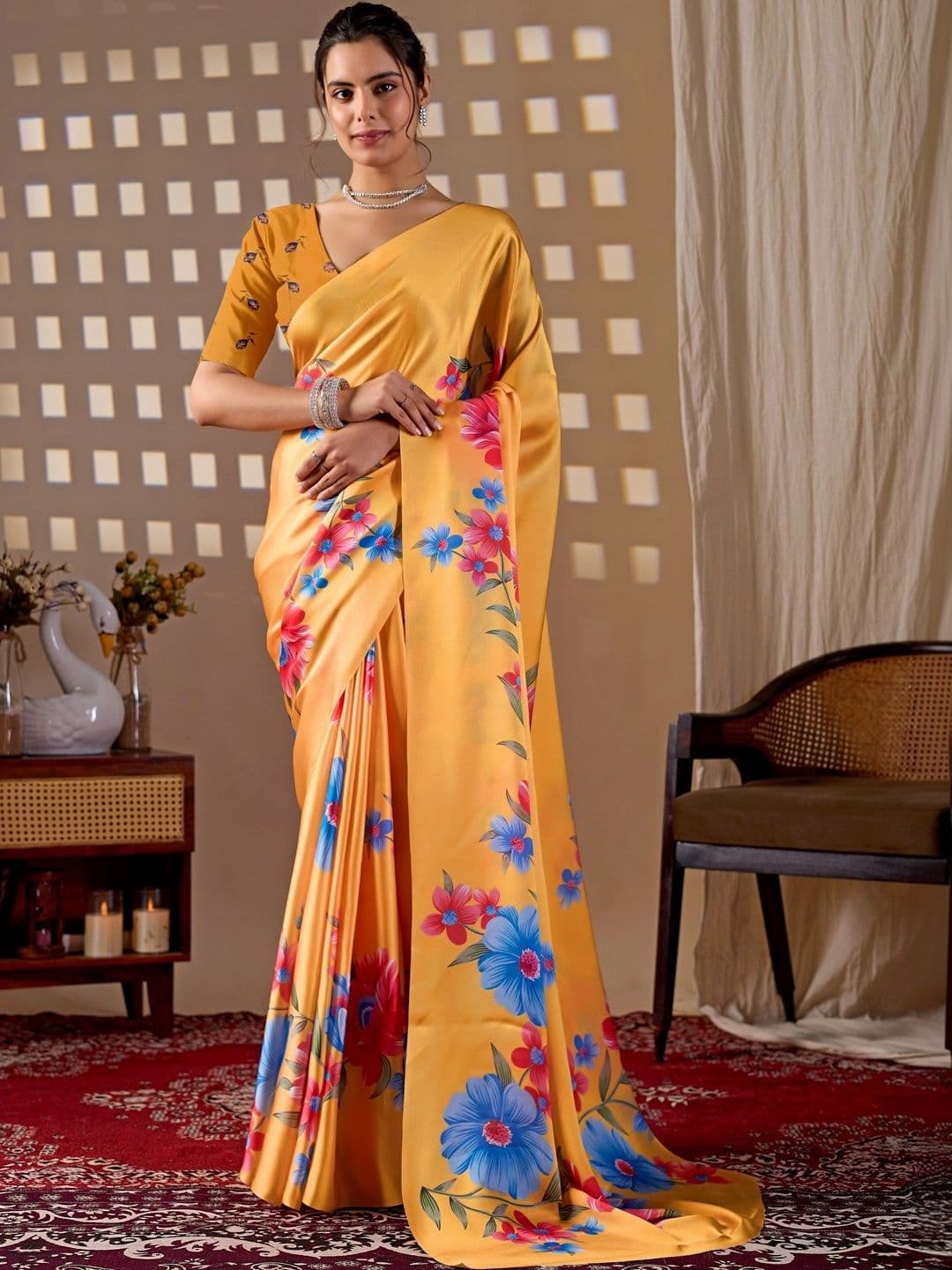Moda Rapido Floral Satin Designer Saree - view 1