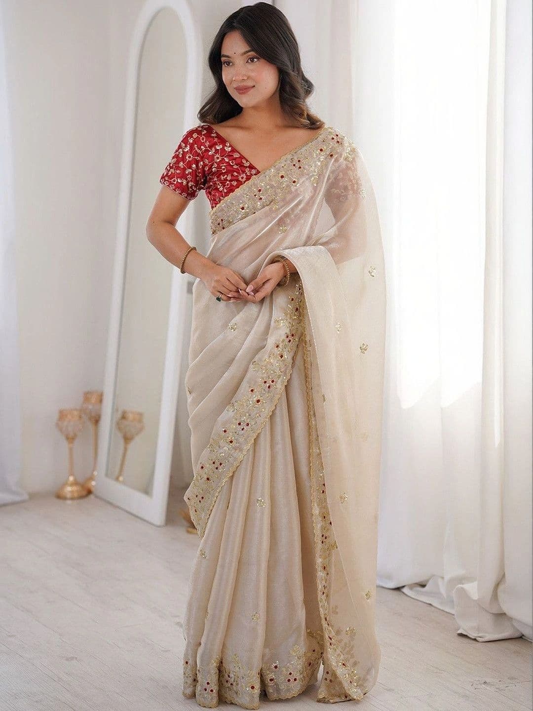Jogmaya Fashion Women Floral Embroidered Silk Blend Saree - view 1
