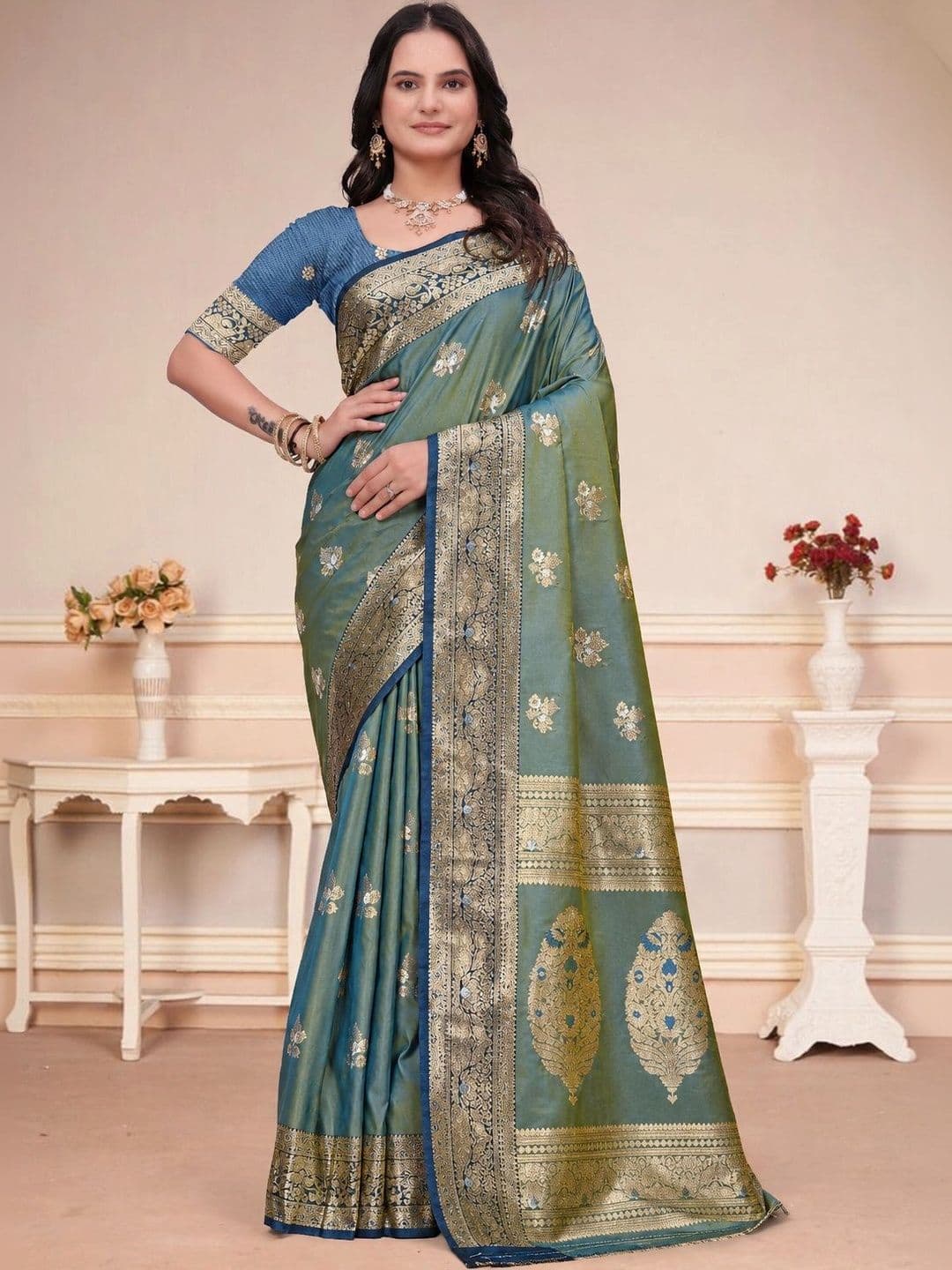 RANGREET Ethnic Motifs Zari Saree - view 1