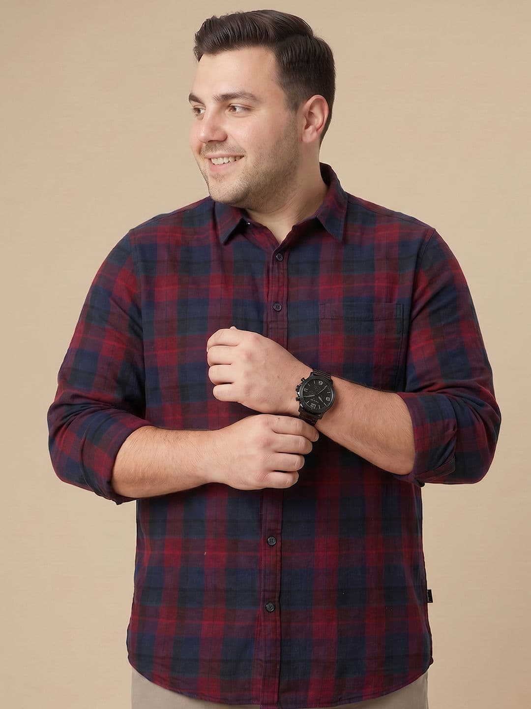 Sztori Plus Size Tartan Checked Pure Cotton Casual Shirt - view 1