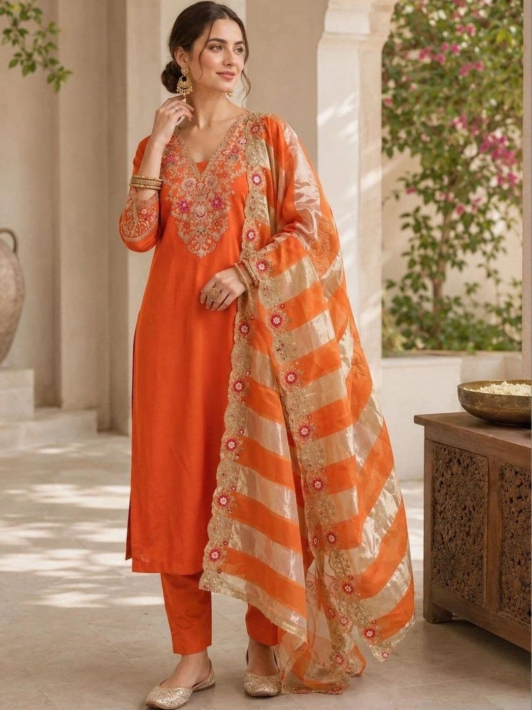 all about you Women Ethnic Motifs Embroidered Regular Mirror Work Kurta with Trousers & With Dupatta - view 1