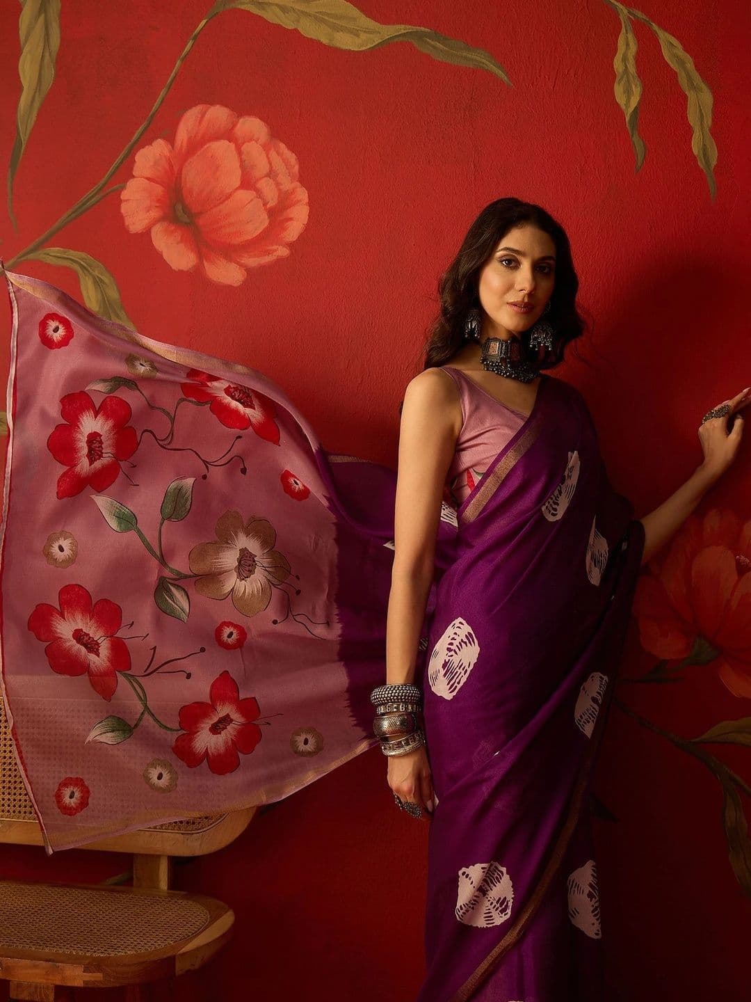 Sangria Zari Silk Cotton Fusion Bandhani Saree - view 1