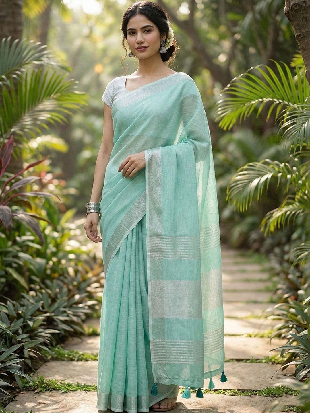 Mitera Striped Linen Blend Saree - view 1