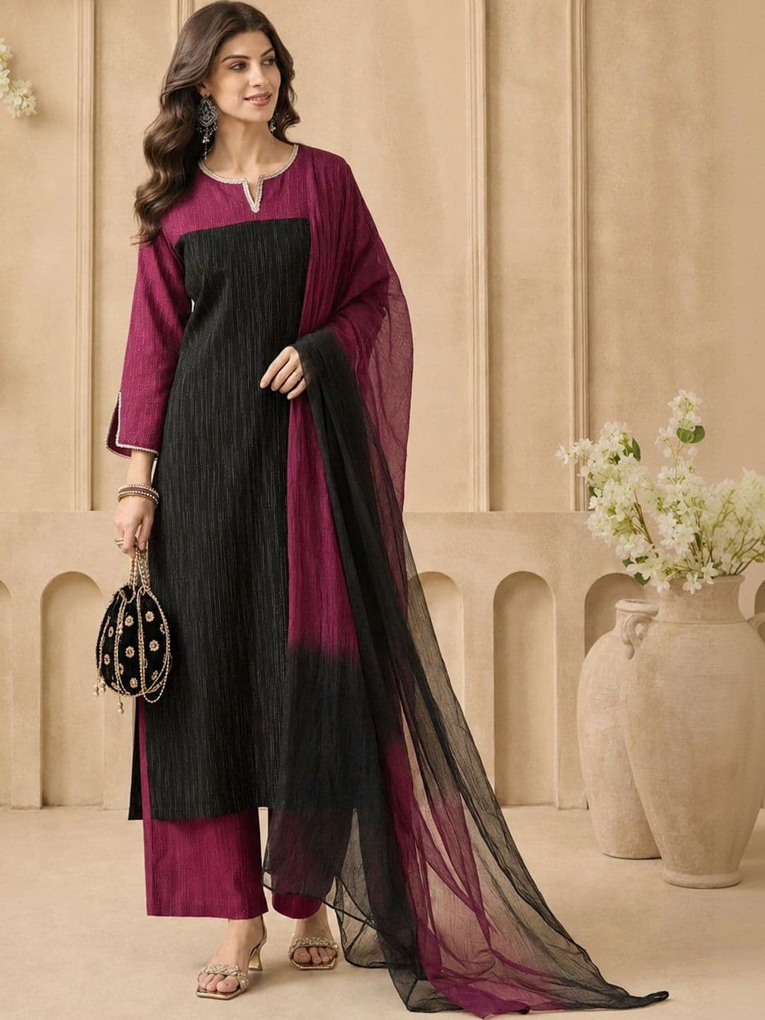 Anouk Women Regular Thread Work Pure Cotton Kurta with Palazzos & With Dupatta - view 1