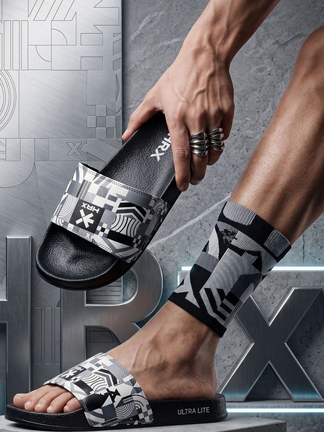 HRX by Hrithik Roshan Men Printed Sliders Flip Flops - view 1
