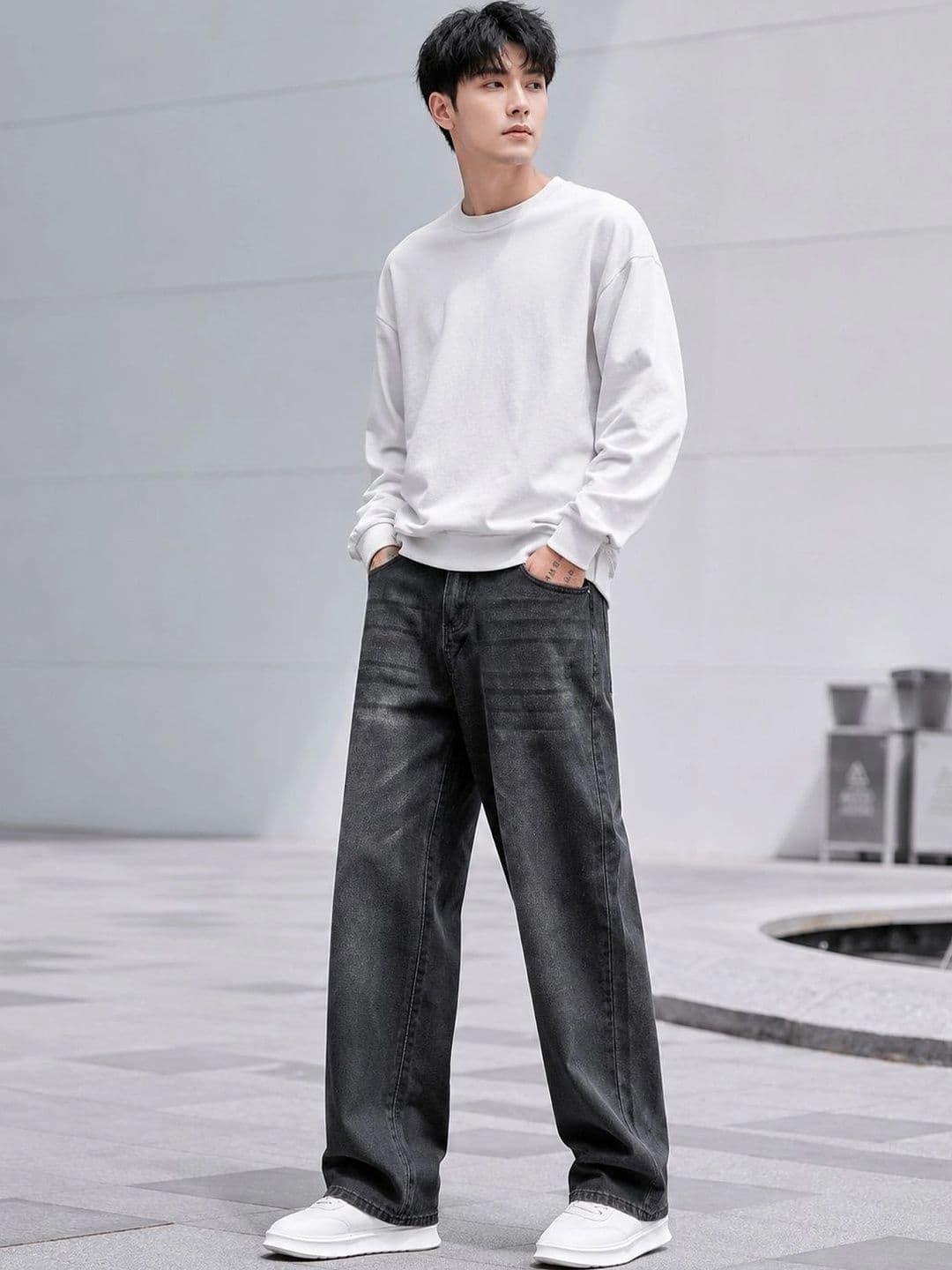 BREXX Men Wide Leg Mid-Rise Light Fade Stretchable Jeans - view 1