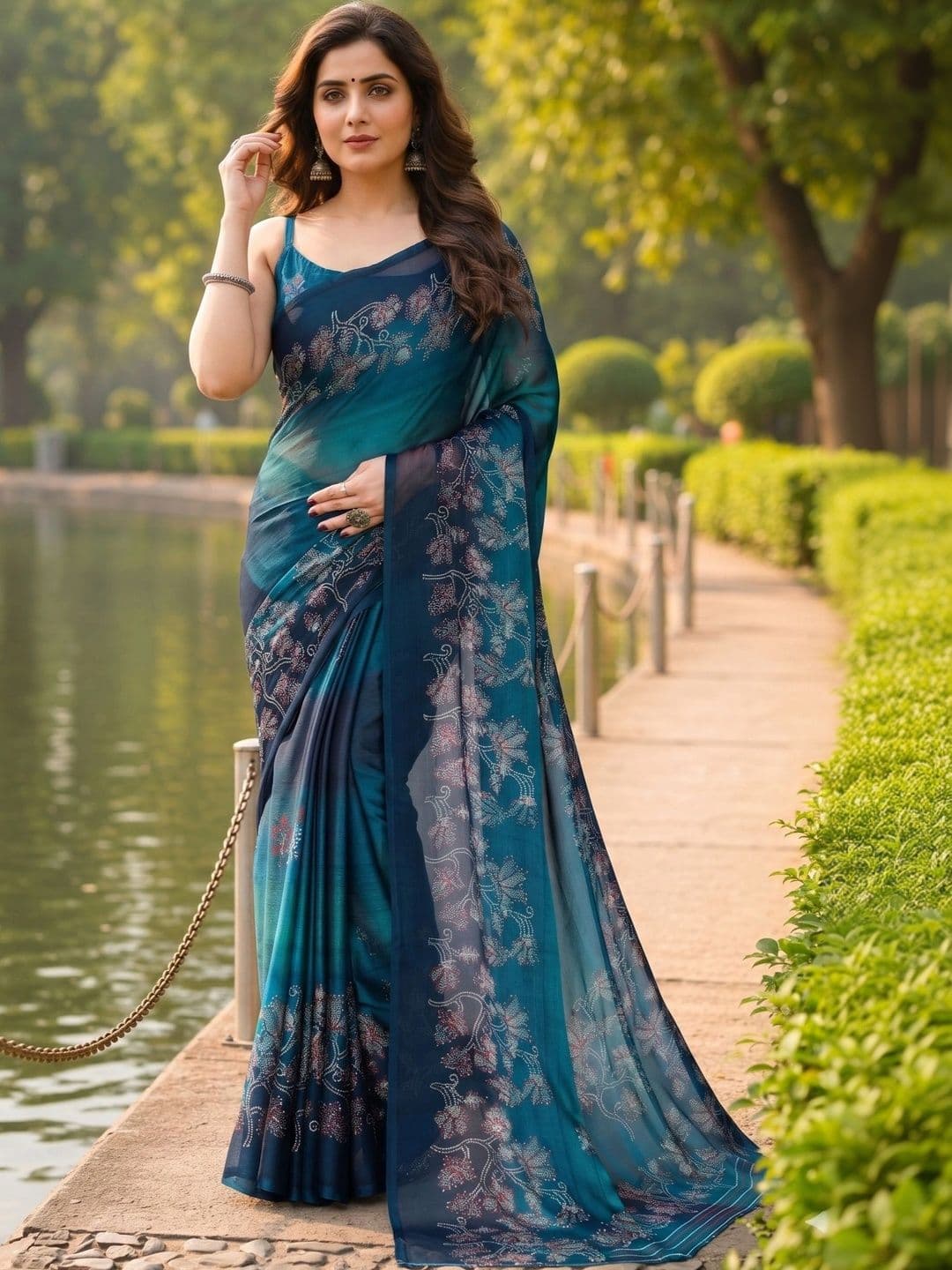 BOLOKA Floral Poly Georgette Designer Saree - view 1