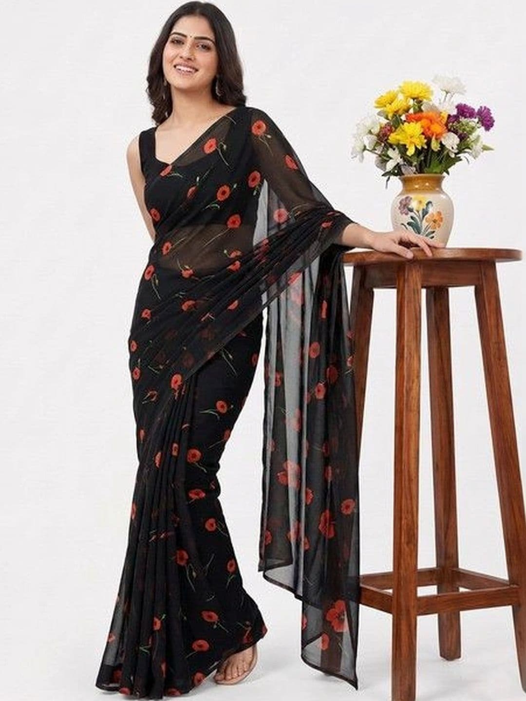 ARIHANT CREATIONS Floral Poly Georgette Saree - view 1