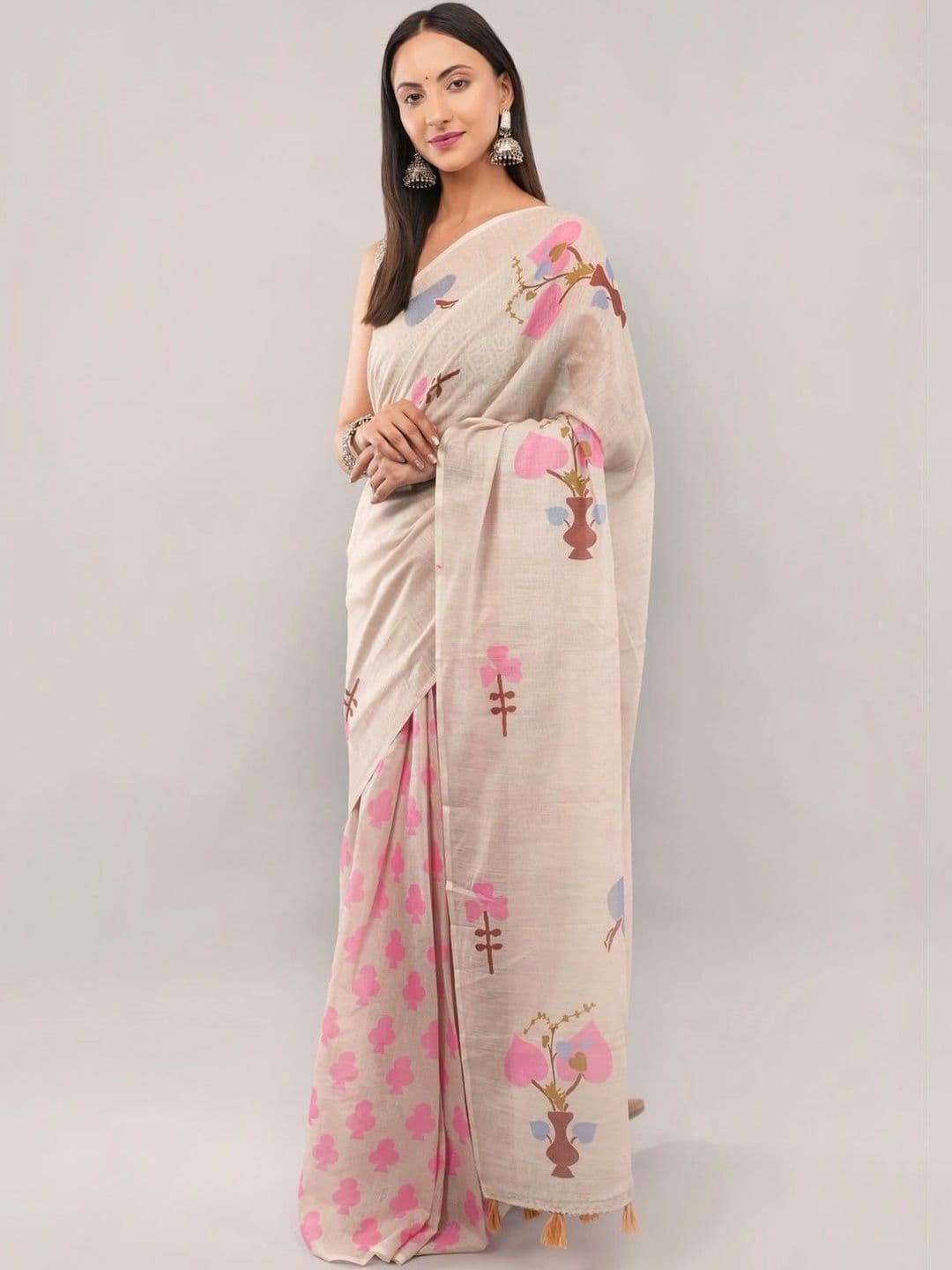 SAMANTHA Ethnic Motifs Linen Blend Belted Saree - view 1