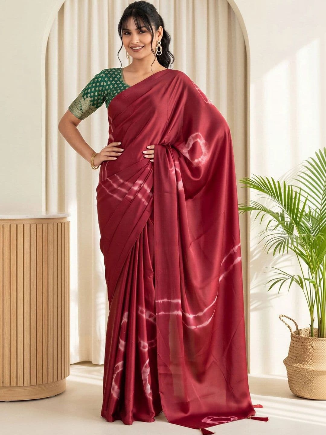 Sangria Tie and Dye Silk Blend Designer Block Print Saree - view 1