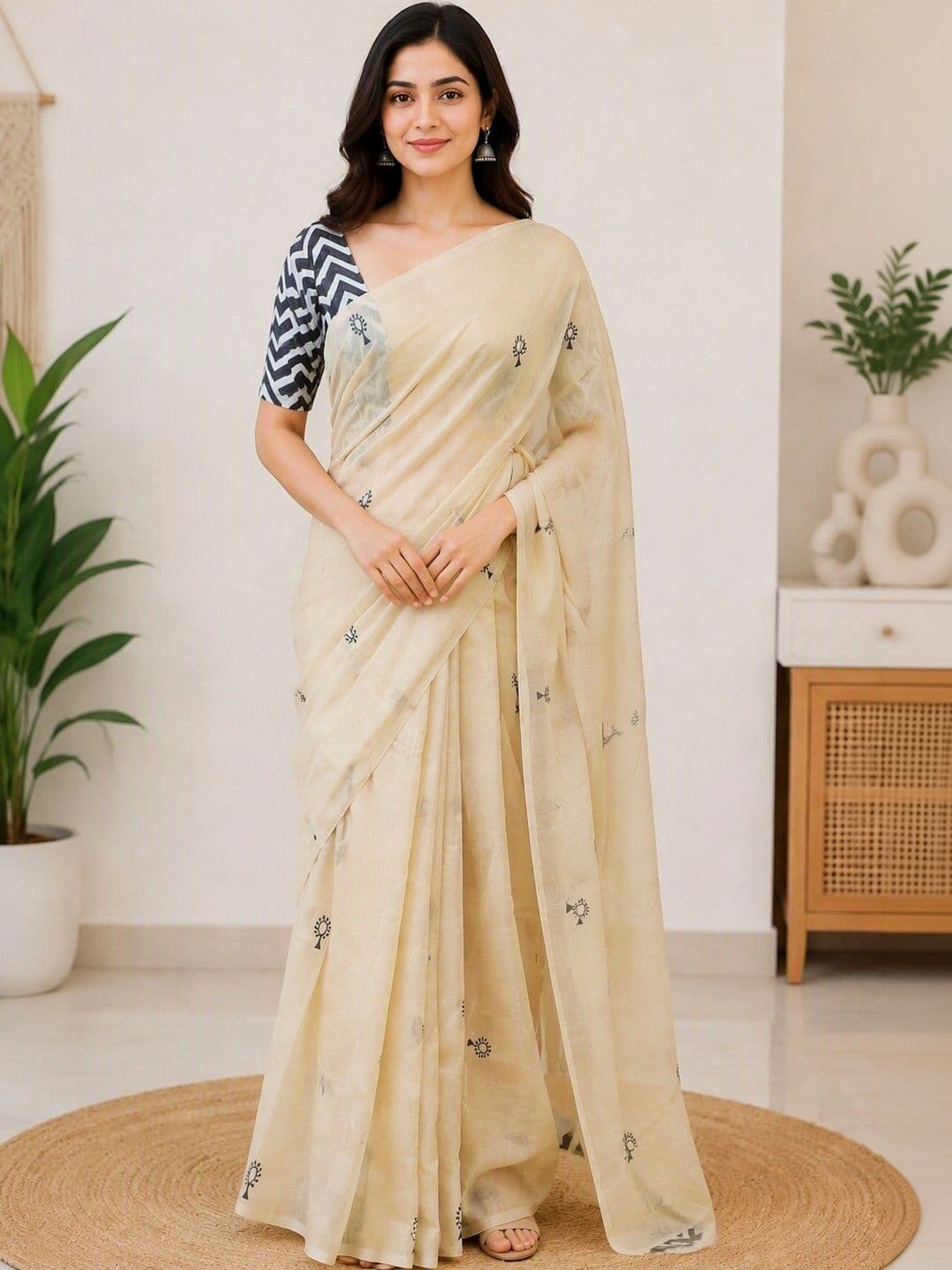 Saatika Women Printed Chanderi Cotton Saree - view 1