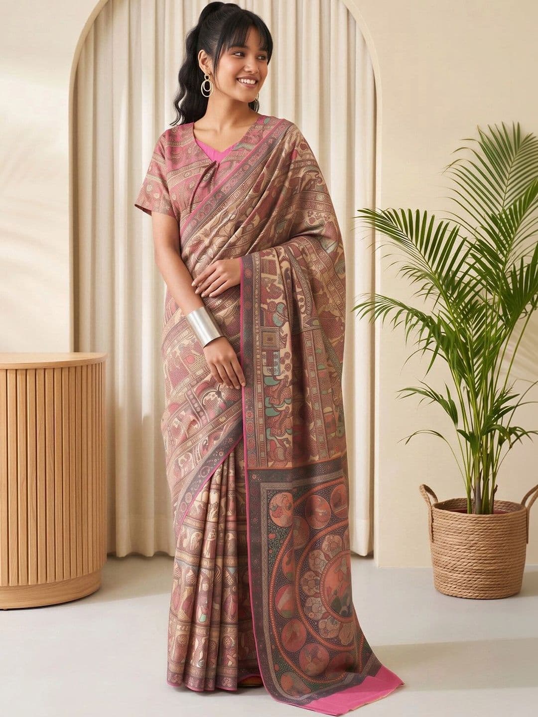 Sangria Kalamkari Silk Blend Designer Baluchari Saree - view 1