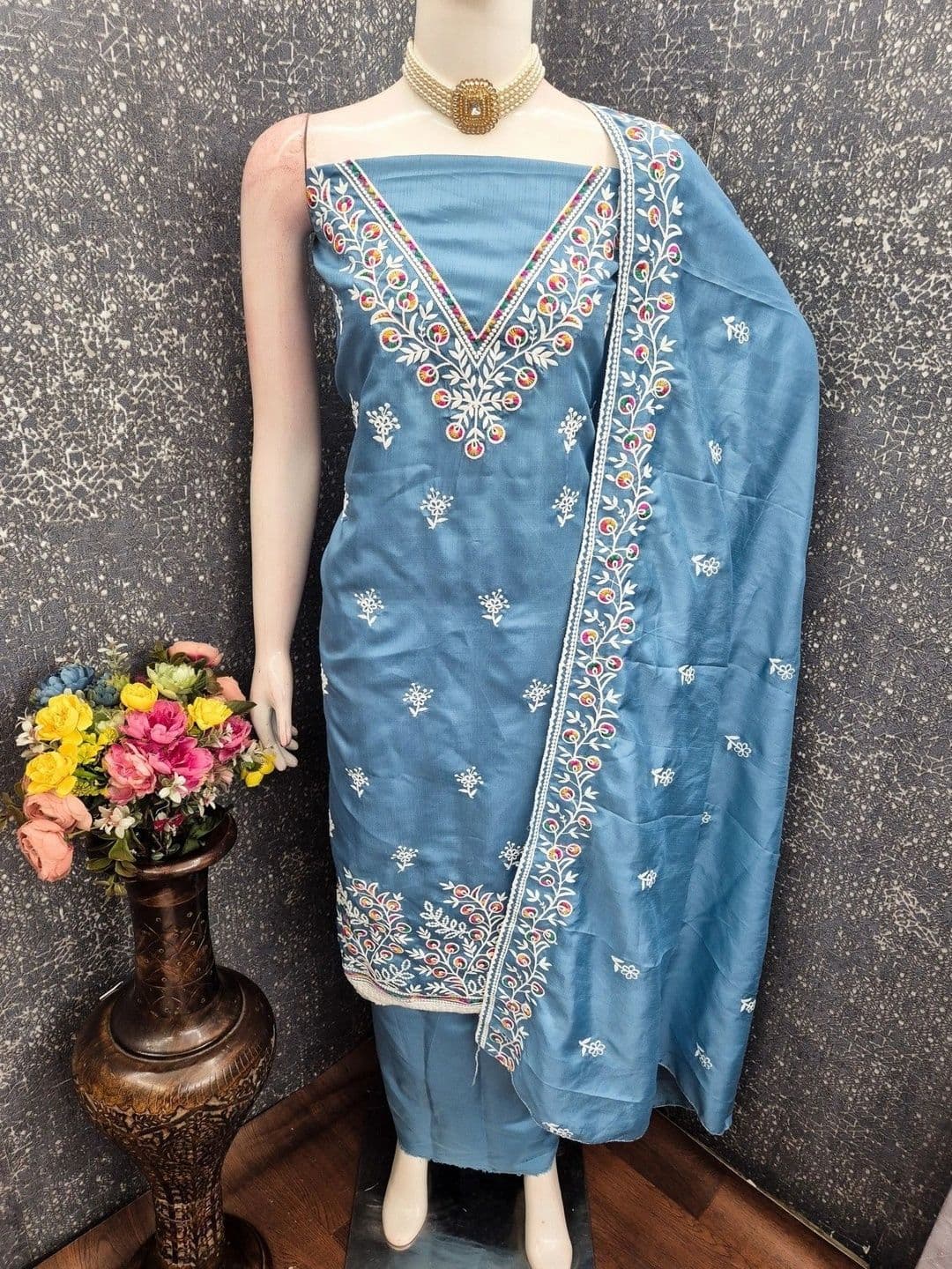 TAVAS Embroidered Pure Cotton Unstitched Dress Material - view 1