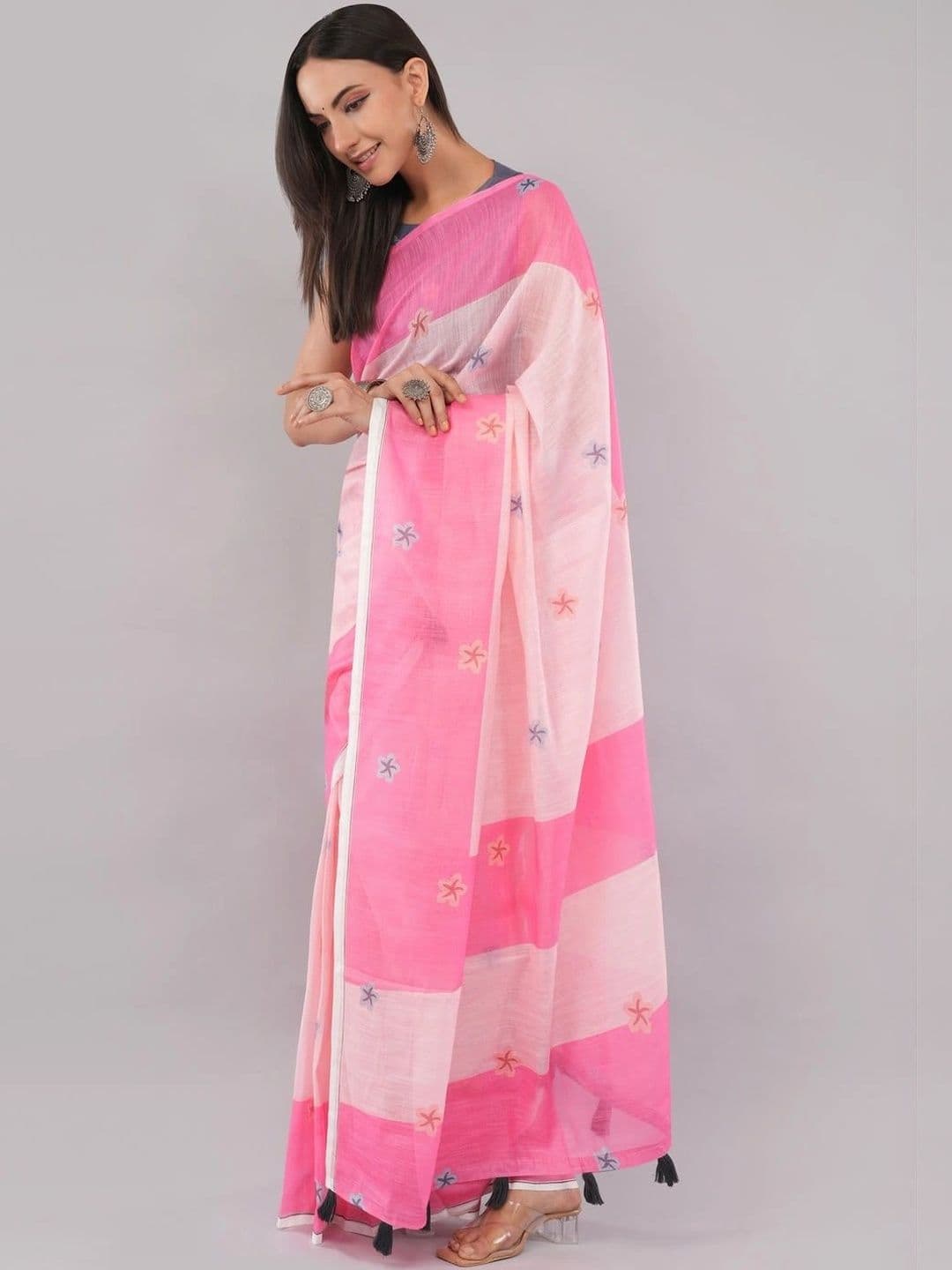 SAMANTHA Striped Linen Blend Belted Saree - view 1