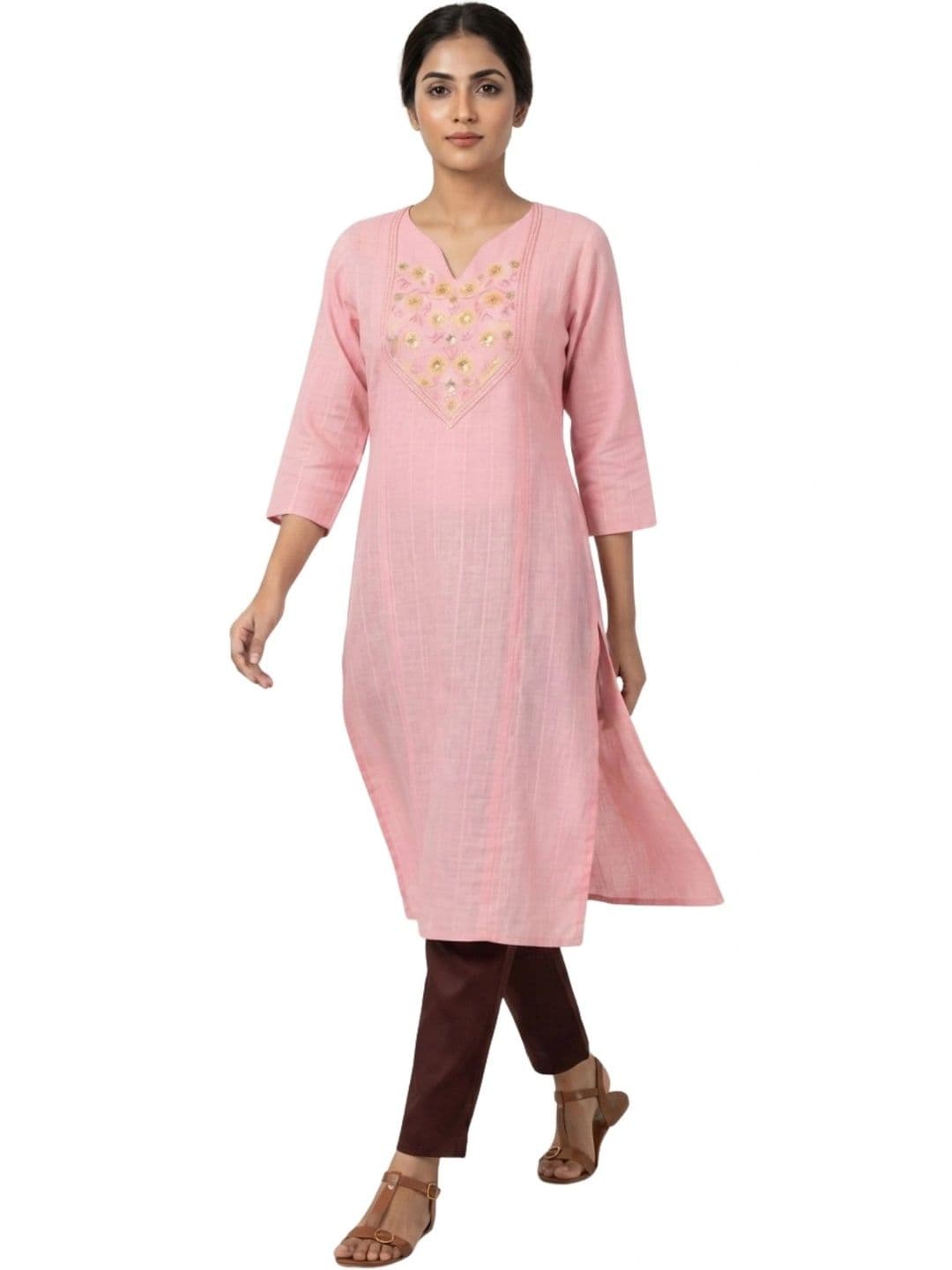 LAFURE Embellished V-Neck Sequinned Pure Cotton Sequinned Kurta - view 1