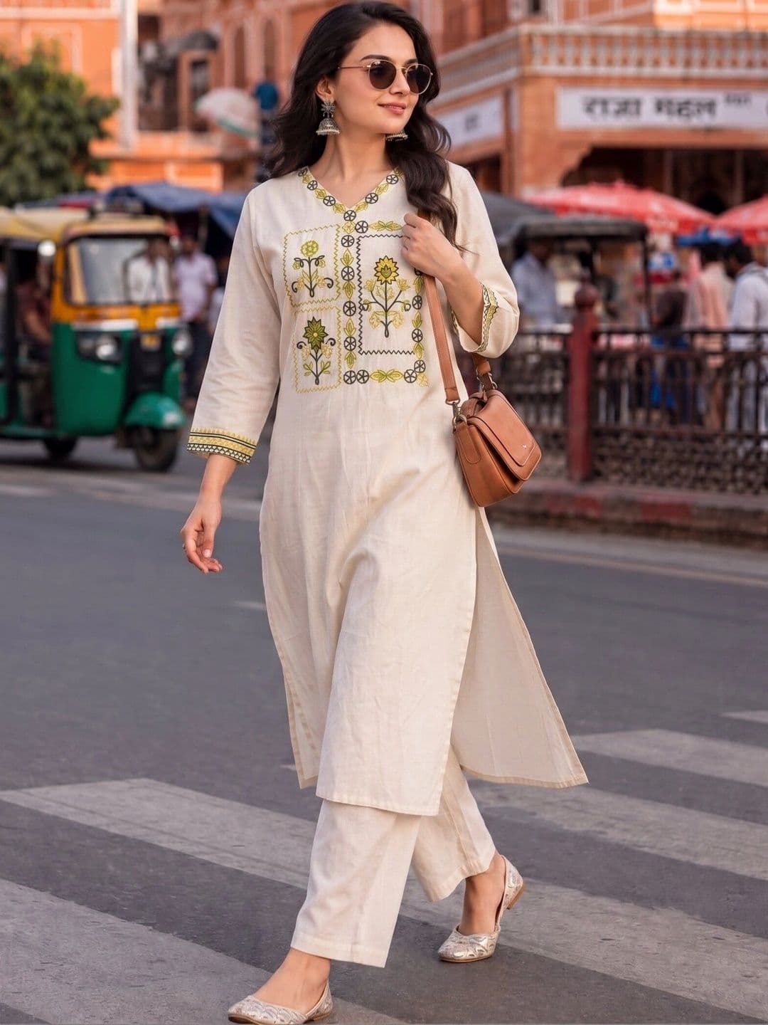KALINI Women Ethnic Motifs Embroidered Regular Thread Work Kurta with Palazzos - view 1
