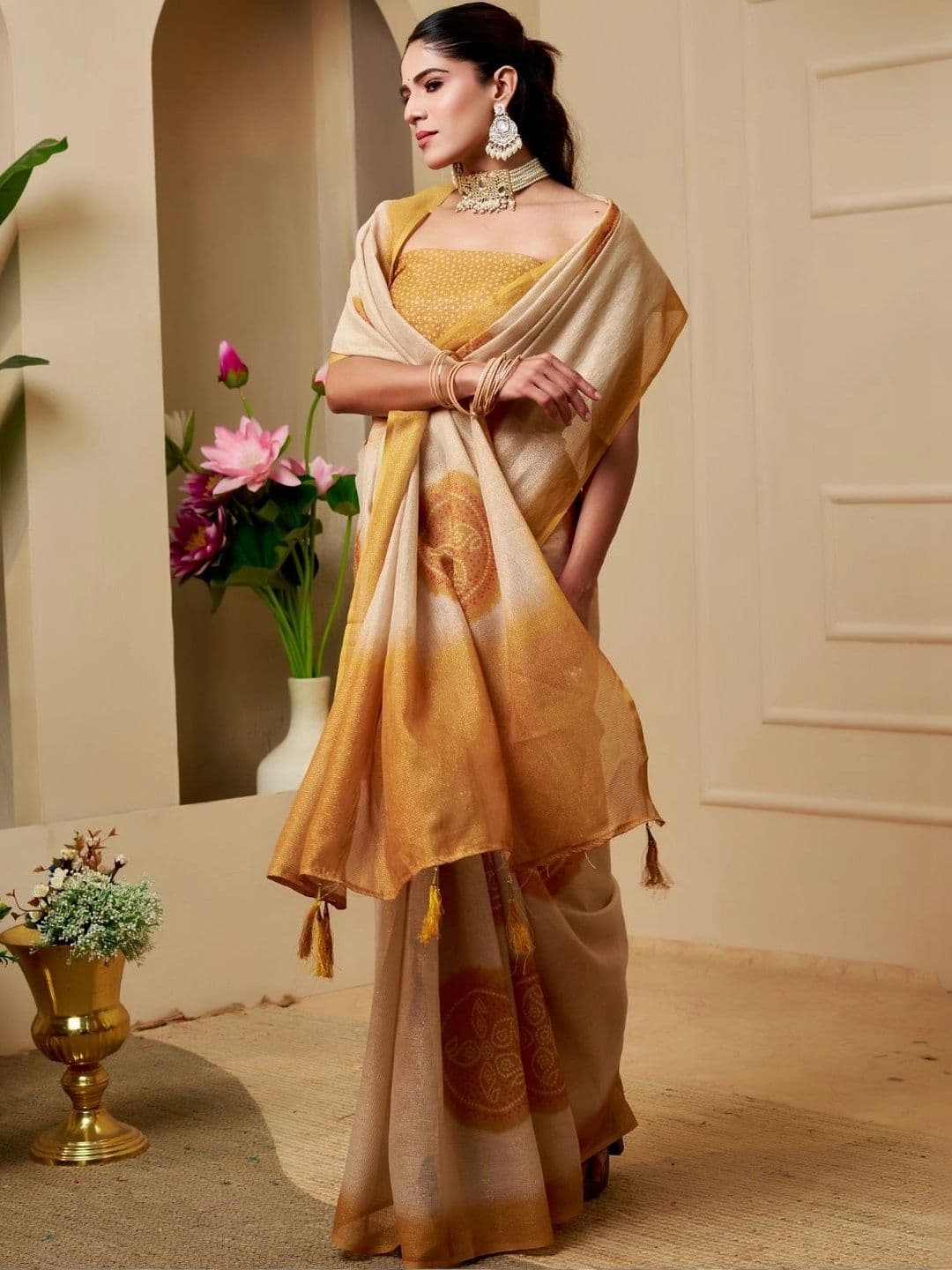 ZAMUNA Floral Tissue Designer Bhagalpuri Saree - view 1