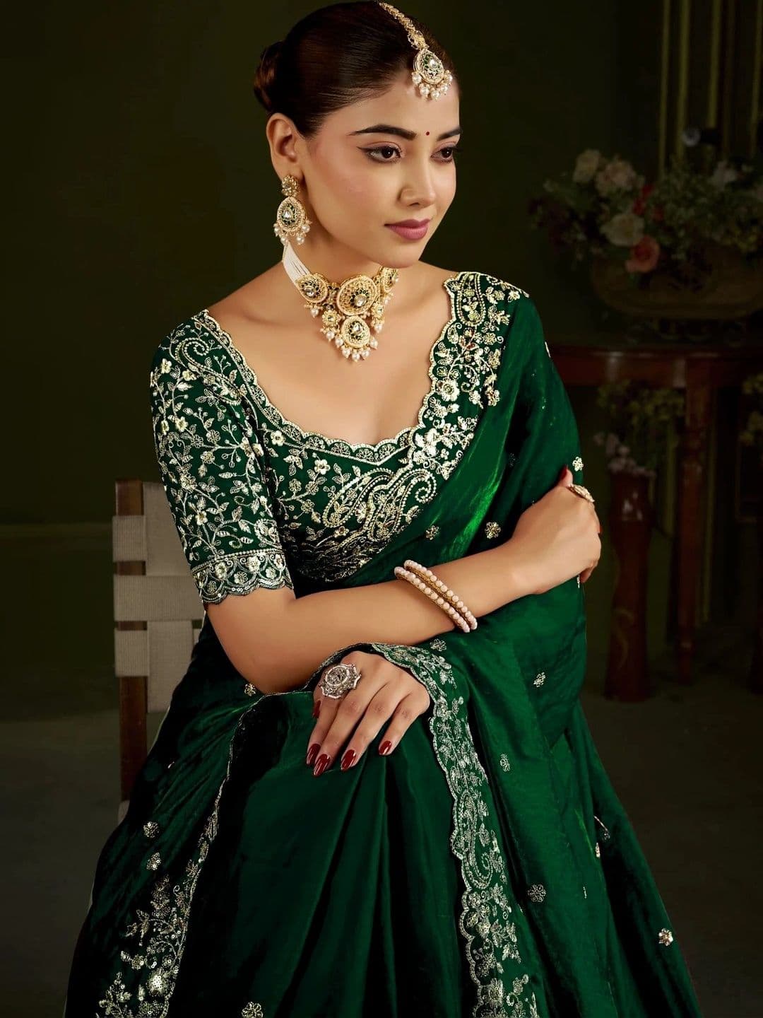 ANJAVI FASHION Floral Embroidered Heavy Work Saree - view 1