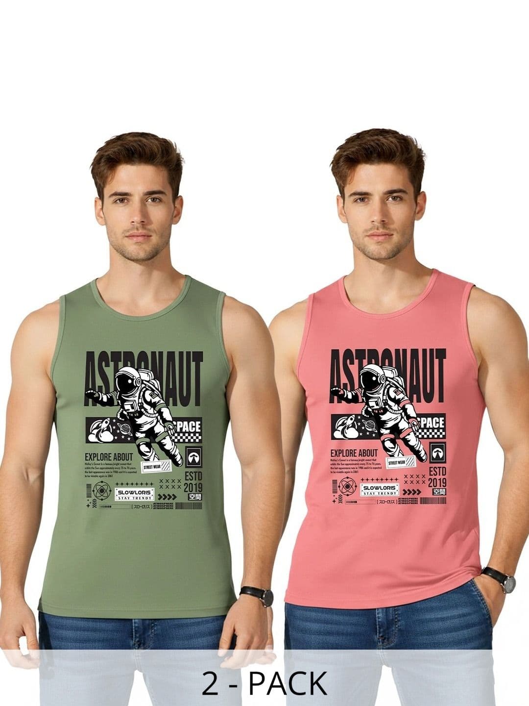 SLOWLORIS Men Pack of 2 Printed T-shirt - view 1