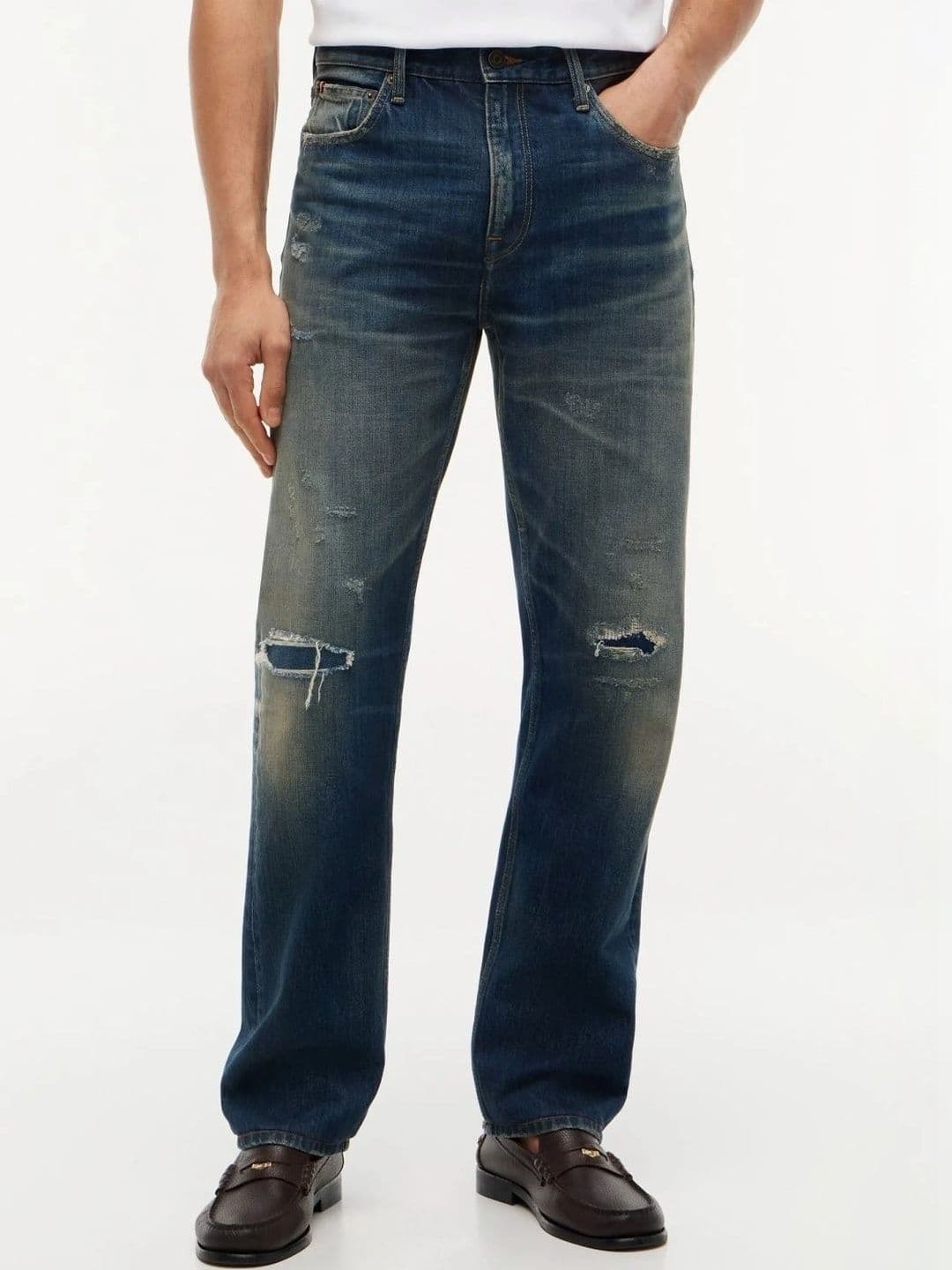Tommy Hilfiger Men Straight Fit Mid-Rise Highly Distressed Light Fade Jeans - view 1