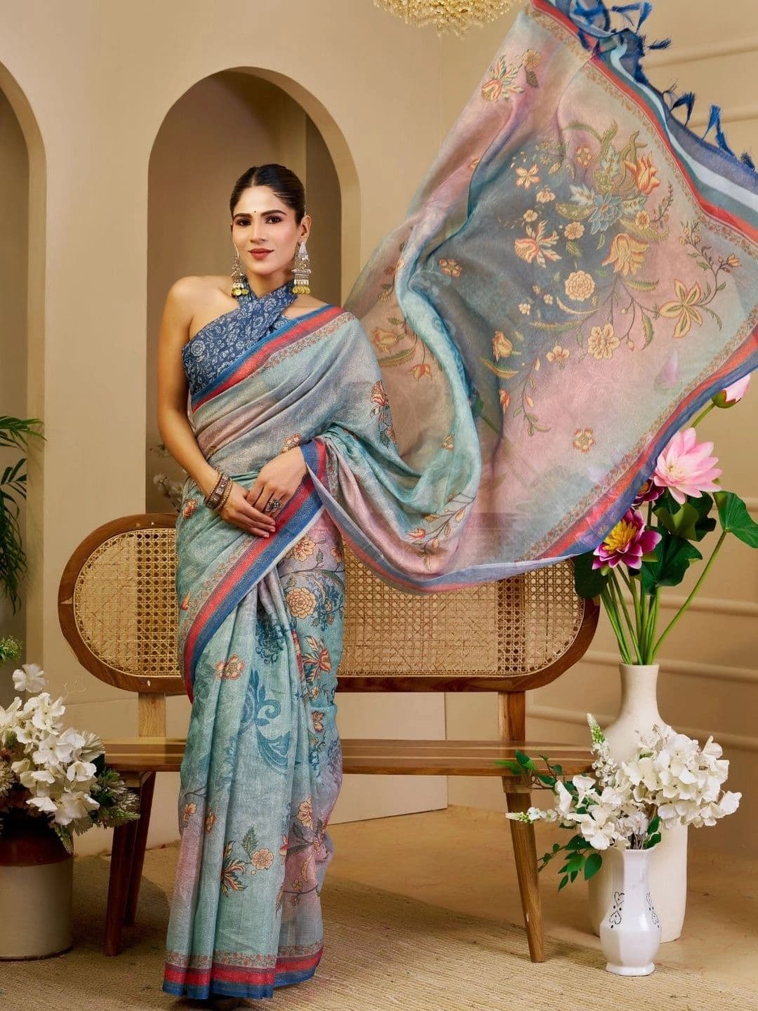 Mitera Floral Tissue Designer Saree - view 1