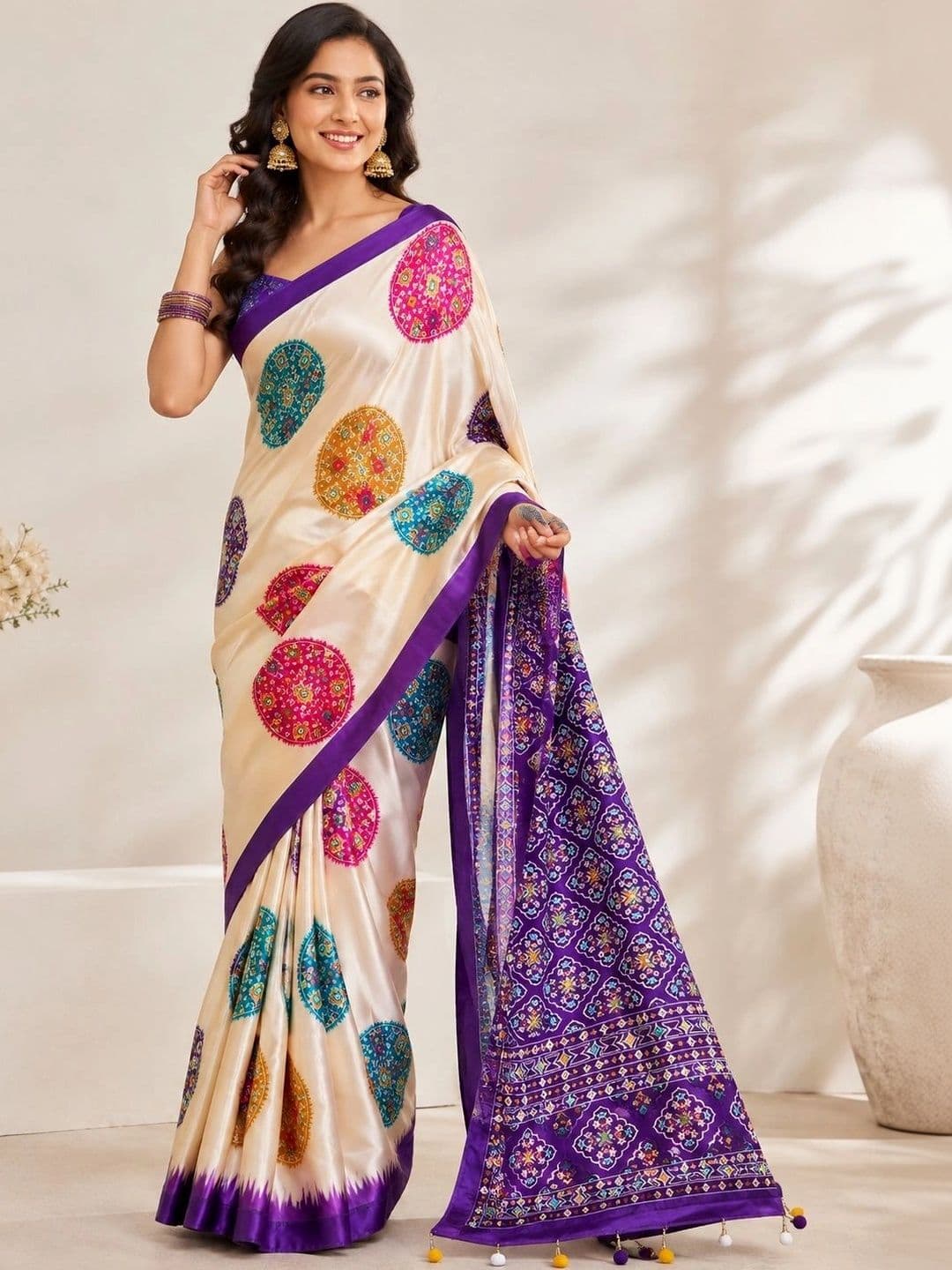 DHANLAXMI SAREES Ethnic Motifs Satin Patola Saree - view 1