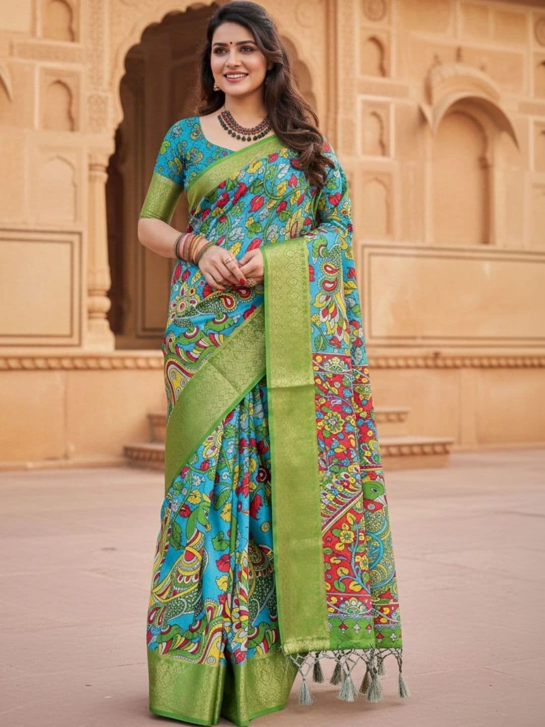 Mitera Kalamkari Silk Blend Designer Saree - view 1