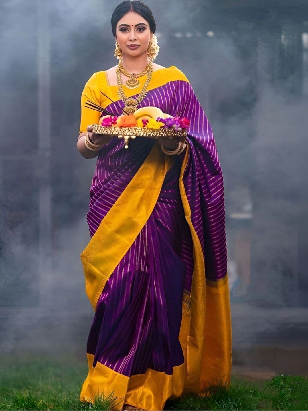 MRSWEARS Striped Zari Silk Blend Saree - view 1