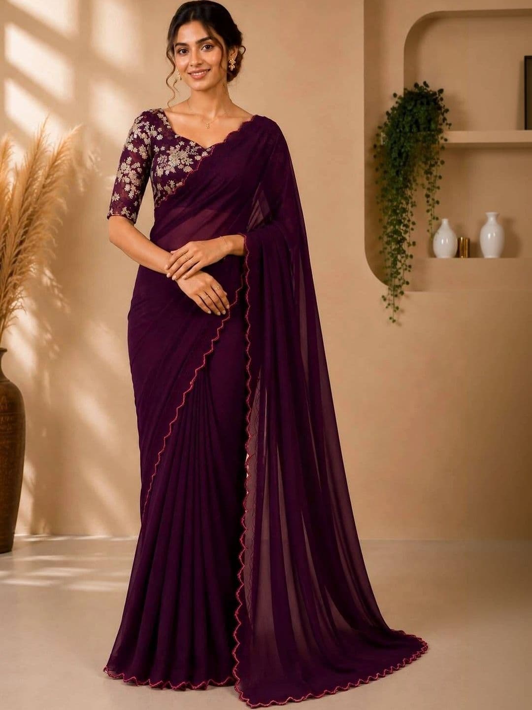 LabelVASTRA Floral Aari Work Poly Georgette Saree - view 1