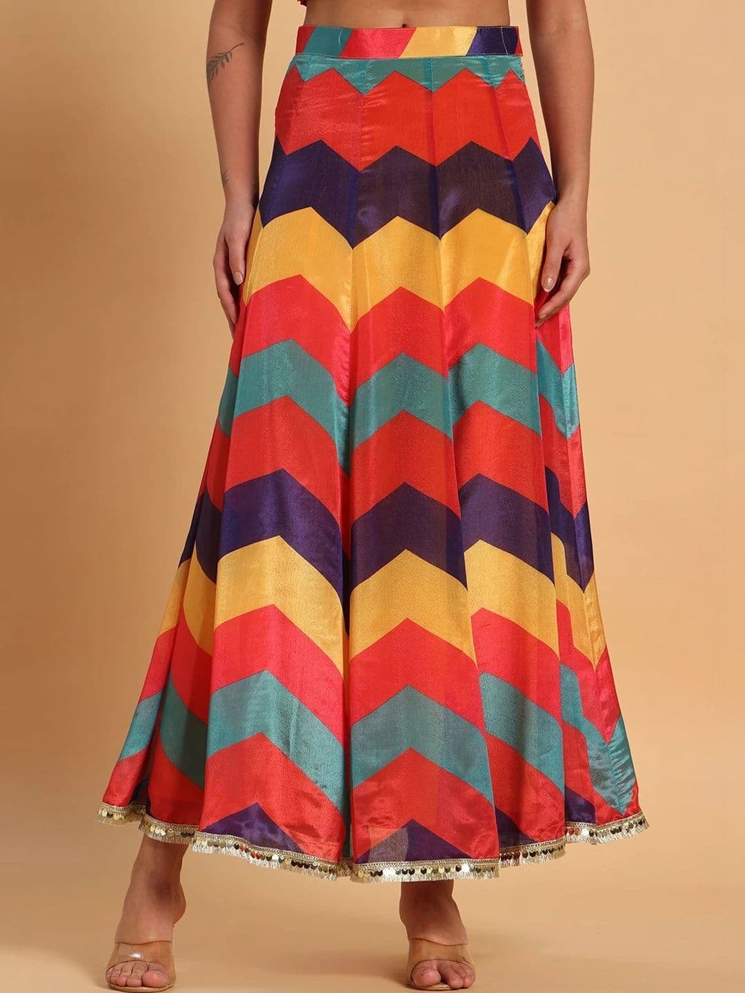 Frolic Rolic Women Colourblocked Sleek Utility Maxi Flared Skirt - view 1