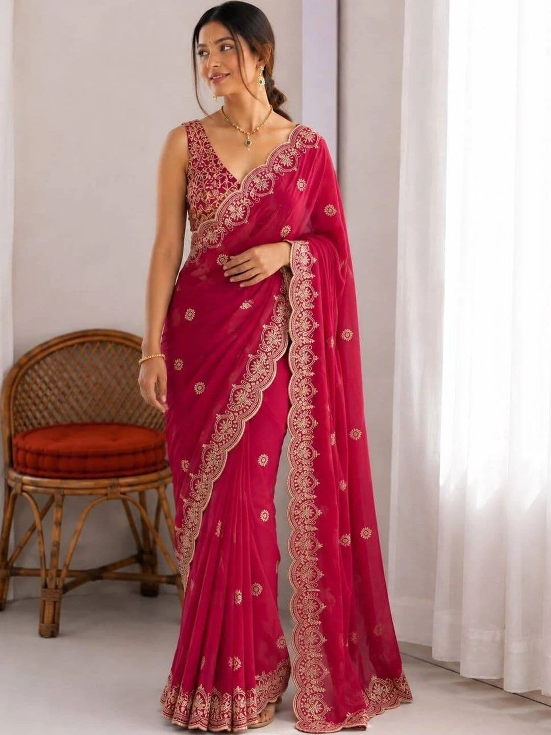 LabelVASTRA Embellished Embroidered Poly Georgette Saree - view 1