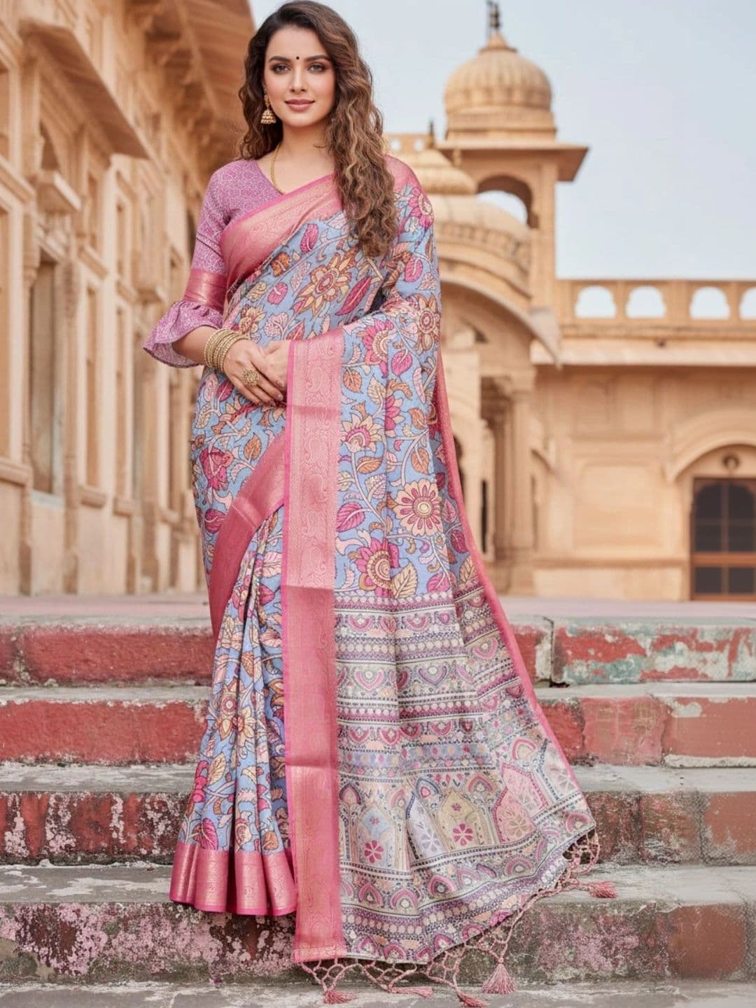 Mitera Kalamkari Zari Silk Blend Designer Saree - view 1