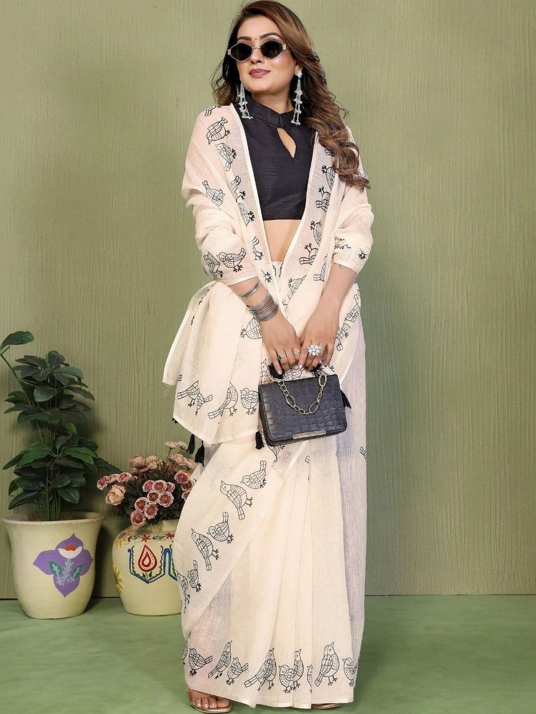 Mitera Warli Linen Blend Fusion Saree - view 1
