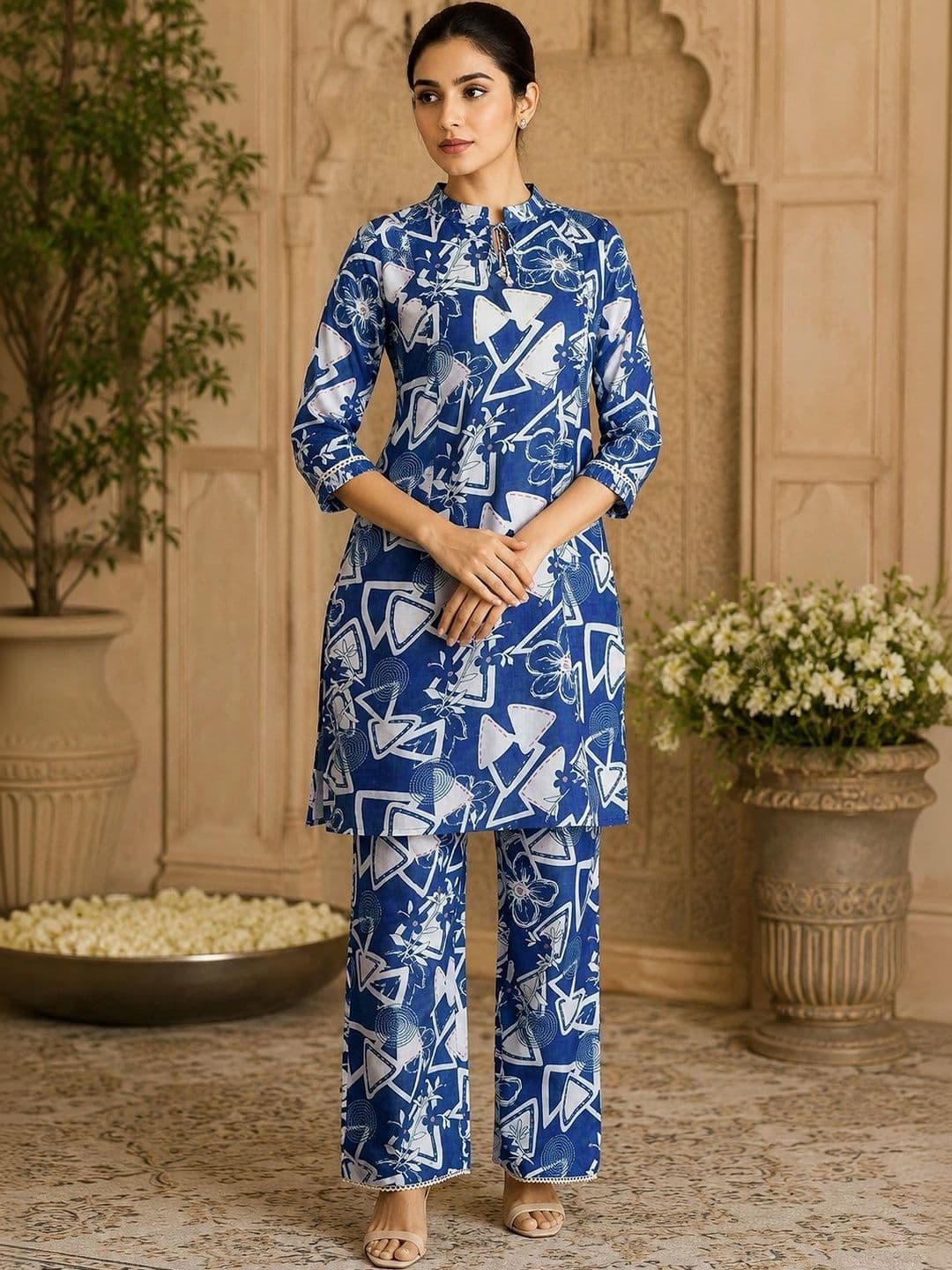 Bunai Women Printed Regular Kurta with Trousers - view 1