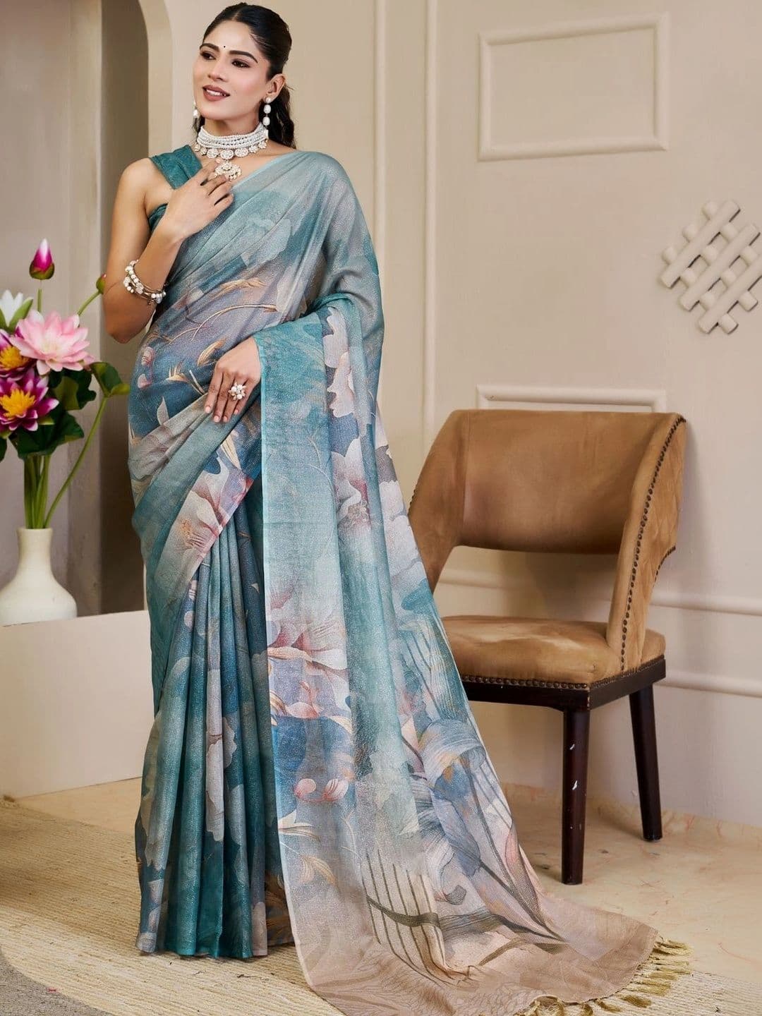 Mitera Floral Tissue Designer Saree - view 1
