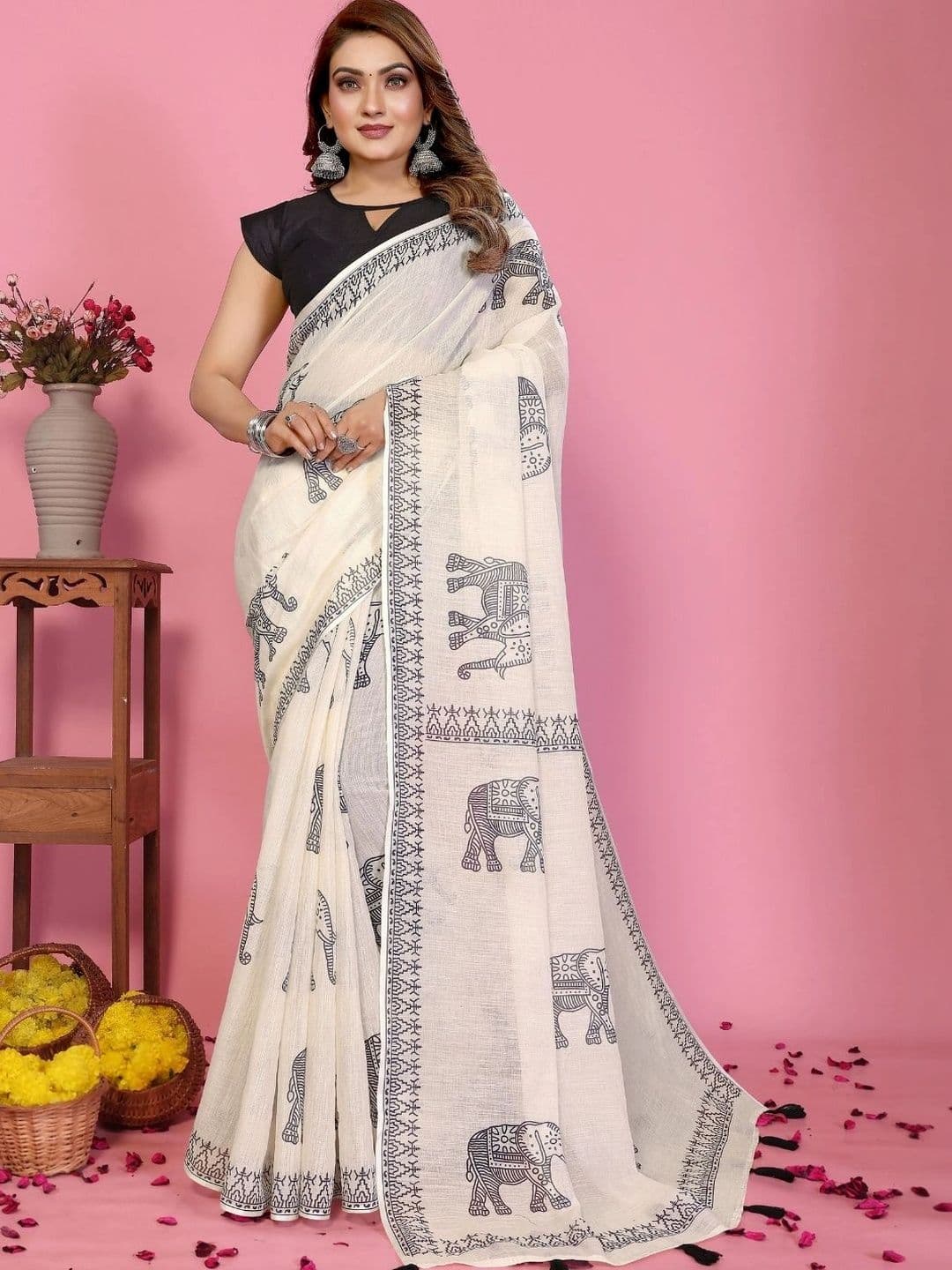Mitera Warli Linen Blend Designer Saree - view 1