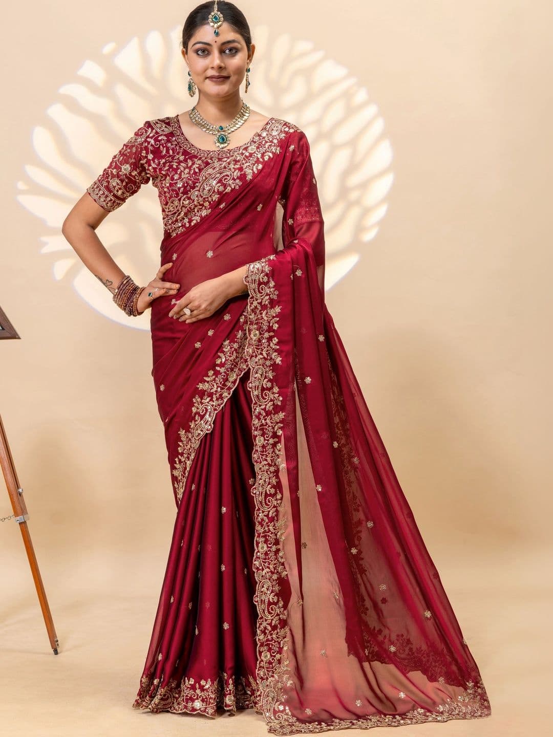 Vastra Drape Embellished Embroidered Silk Blend Saree - view 1