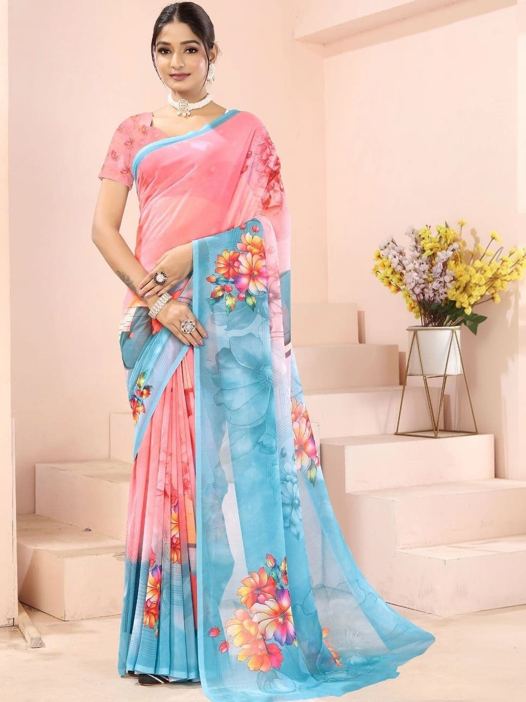 Mitera Floral Pure Georgette Designer Saree - view 1