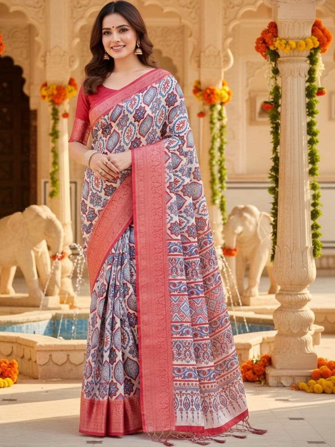 Mitera Floral Silk Blend Designer Saree - view 1
