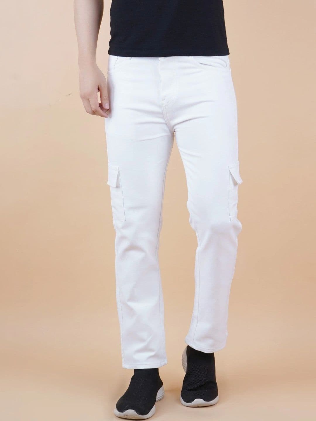 HERE&NOW Men's Pristine White Mid-Rise Cargo Straight Jeans - view 1