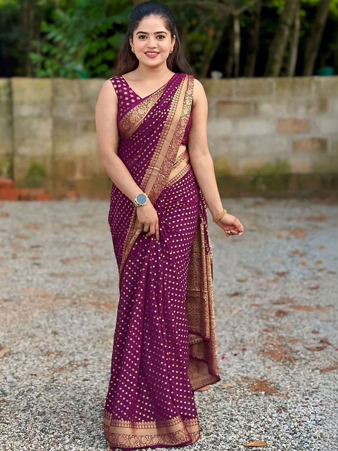 SANISA Polka Dot Zari Silk Blend Saree - view 1