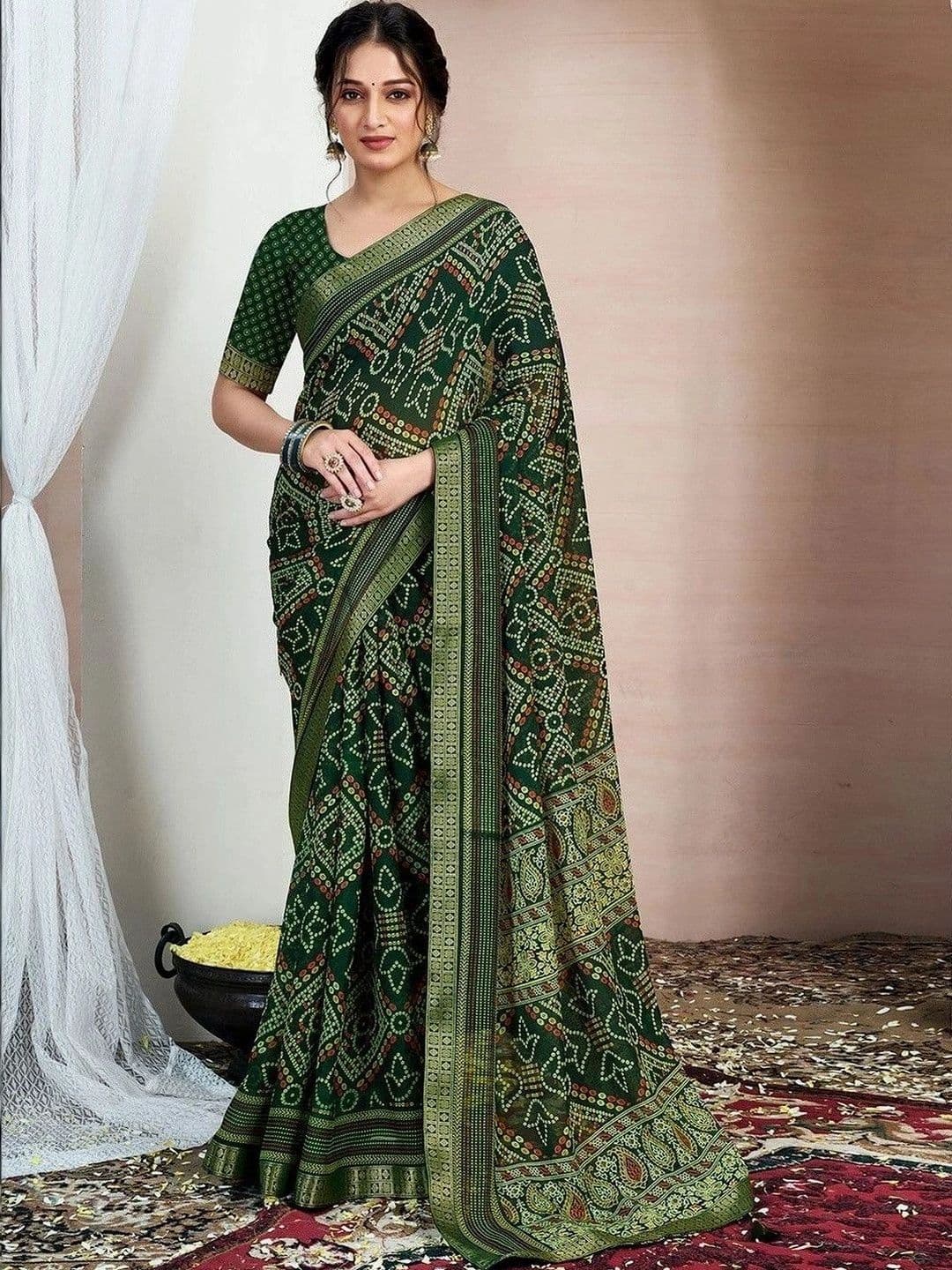 SANISA Bandhani Zari Pure Chiffon Saree - view 1